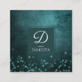 Mystic Twilight Stars | Tief Aquamarin grüne Monog Quadratische Visitenkarte (Vorderseite)