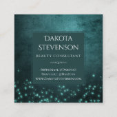 Mystic Twilight Stars | Tief Aquamarin grüne Monog Quadratische Visitenkarte (Rückseite)