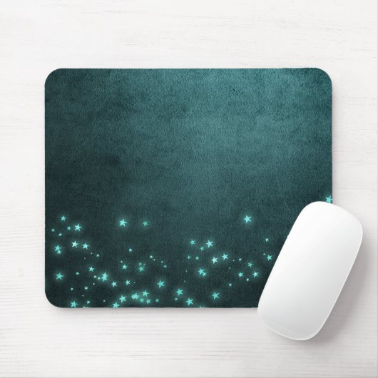 Mystic Twilight Stars | Tief Aquamarin grünes Neon Mousepad (Mit Mouse)