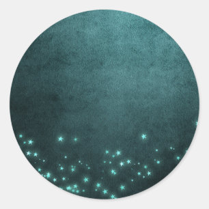 Mystic Twilight Stars Tief Aquamarin grünes Neon Runder Aufkleber
