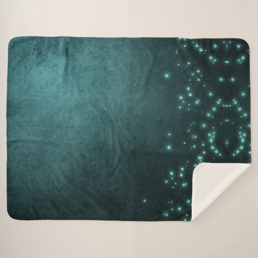 Mystic Twilight Stars | Tief Aquamarin grünes Neon Sherpadecke (Vorderseite (Horizontal))