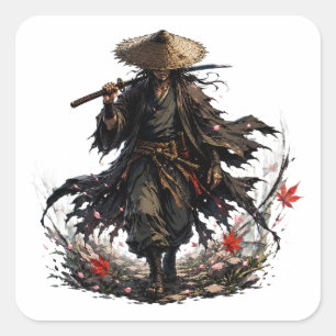 Mystic Wandering Ronin Tasse Samurai-Krieger in Quadratischer Aufkleber
