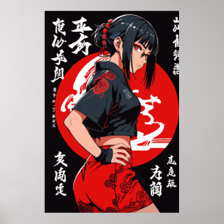 Mystic Warrier in Crimson Moonlight Poster