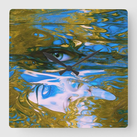 Mystic Waters Quadratische Wanduhr (Vorderseite)