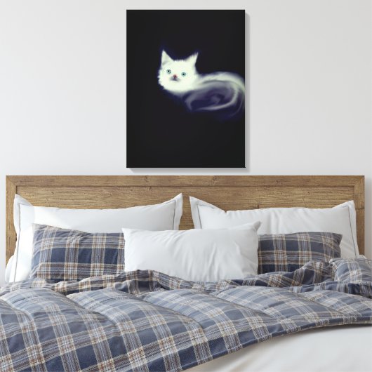 Mystic White Kitten Leinwand Wall Art-Blue-Mit Aug (Insitu (Schlafzimmer))