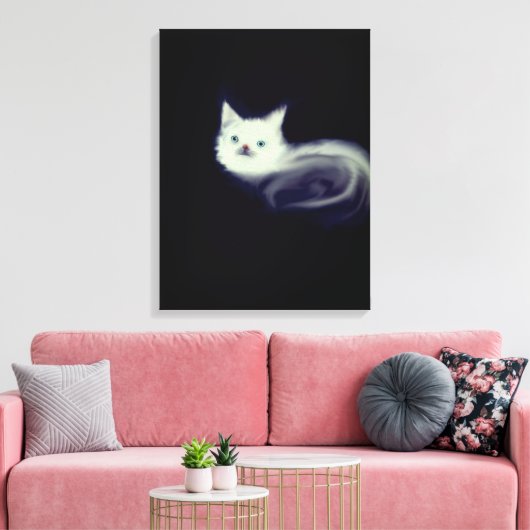 Mystic White Kitten Leinwand Wall Art-Blue-Mit Aug (Insitu (Wohnzimmer))