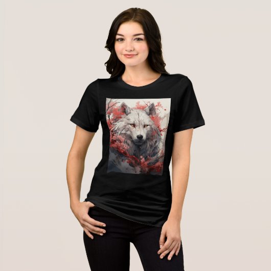 Mystic White Wolf and Sakura Blossoms Tri-Blend Shirt (Vorderseite voll)