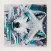 Mystic White Wolf in Frozen Galaxy Puzzle (Horizontal)