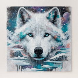 Mystic White Wolf in Frozen Galaxy Puzzle