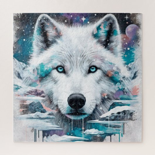 Mystic White Wolf in Frozen Galaxy Puzzle (Vertikal)