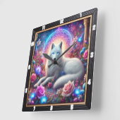 Mystic White Wolf Quadratische Wanduhr (Winkel)