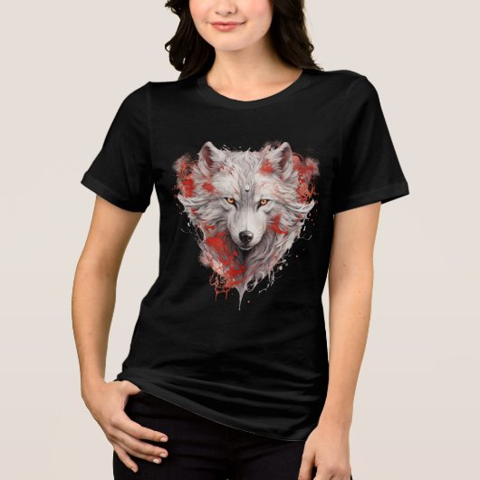 Mystic White Wolf with Red Ink Accents Tri-Blend Shirt (Vorderseite)