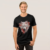 Mystic White Wolf with Red Ink Accents Tri-Blend Shirt (Vorderseite voll)