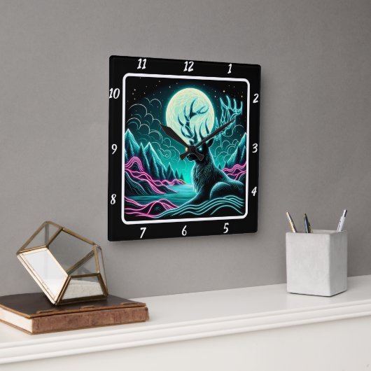 Mystic Wilderness Deer Quadratische Wanduhr (Büro)