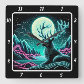Mystic Wilderness Deer Quadratische Wanduhr (Vorderseite)