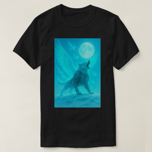 Mystic Winged Wolf Howling at the Moon T-Shirt (Design vorne)