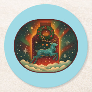 Mystic Winter Stag-Blue BG Runder Pappuntersetzer