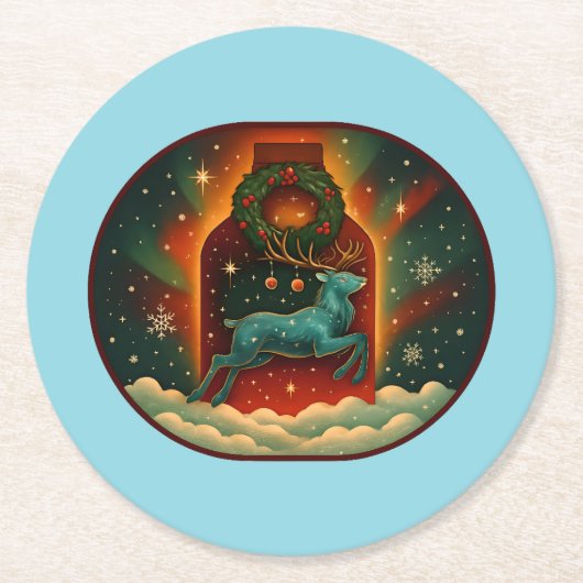Mystic Winter Stag-Blue BG Runder Pappuntersetzer (Vorderseite)