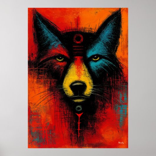 Mystic Wolf Face in Color Fields Expressionist  Poster (Vorne)