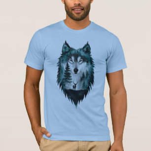 Mystic Wolf Forest Double Exposure T-Shirt