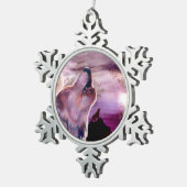 Mystic Wolf Howling am Mond Schneeflocken Zinn-Ornament (Rechts)