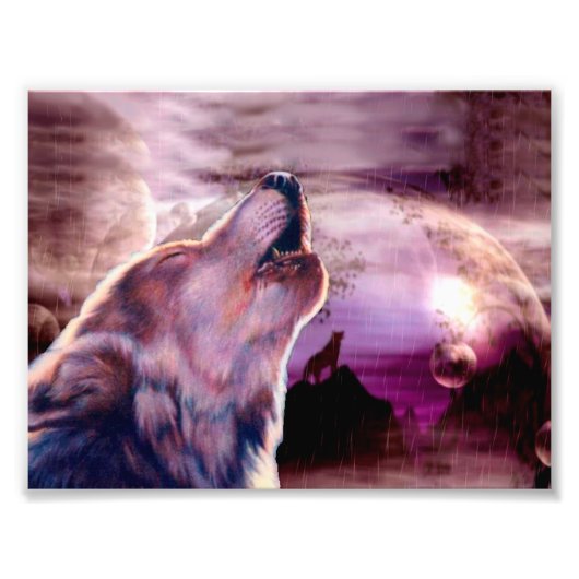 Mystic Wolf Howling auf dem Mond Fotodruck (Vorne)