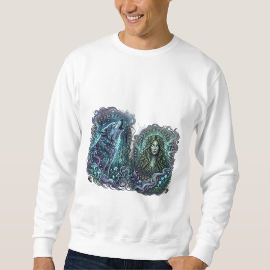 Mystic Wolf & Waldgöttin Kunst Sweatshirt (Vorderseite)