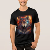 Mystic Wolf with Crescent Moons and Red Blossoms Tri-Blend Shirt (Vorderseite)