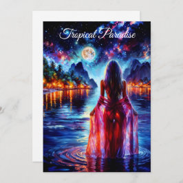 Mystic woman under full moon reflections art einladung