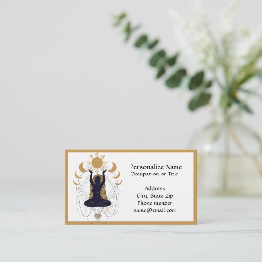 Mystic Zen Yoga Meditation Black Gold Moon Phasen Visitenkarte (Stehend Vorderseite)
