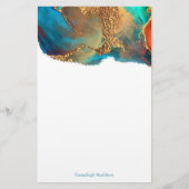 Mystical Abstrakt Aquamarin Coral Gold Monogram Briefpapier (Vorderseite)