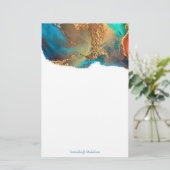 Mystical Abstrakt Aquamarin Coral Gold Monogram Briefpapier (Stehend Vorderseite)