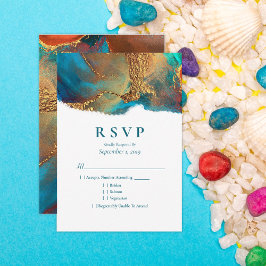 Mystical Abstrakt Aquamarin Coral Gold Wedding RSV RSVP Karte