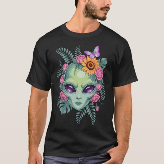 Mystical Alien Floral Graphic With Sunflower  Butt T-Shirt (Vorderseite)