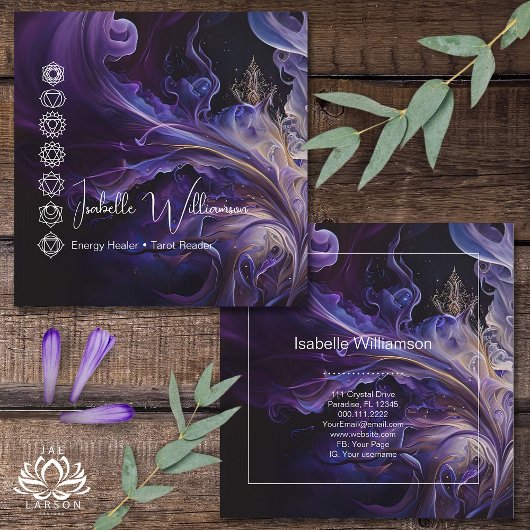 Mystical Amethyst Chakras Reiki Meditation Yoga Quadratische Visitenkarte