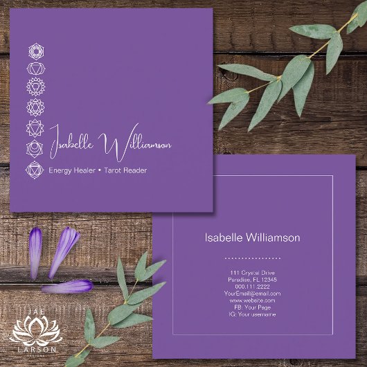 Mystical Amethyst Chakras Reiki Meditation Yoga Quadratische Visitenkarte