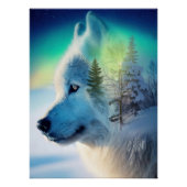 Mystical Arctic Wolf & Aurora Borealis Double Expo Poster (Vorderseite)