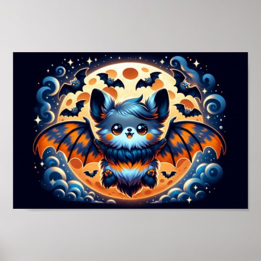 Mystical Bat Guardian: Halloween Art Print Poster (Vorne)