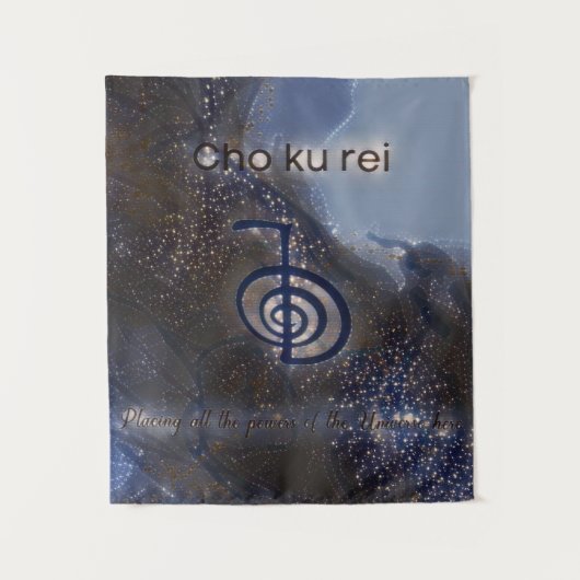 Mystical Black and Blue Reiki Symbol Cho Ku Rei Wandteppich (Vorderseite)