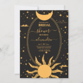 Mystical Black and Gold Sun Moon Bridal Einladung (Vorderseite)