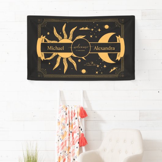 Mystical Black and Gold Sun Moon Wedding Banner (Insitu)