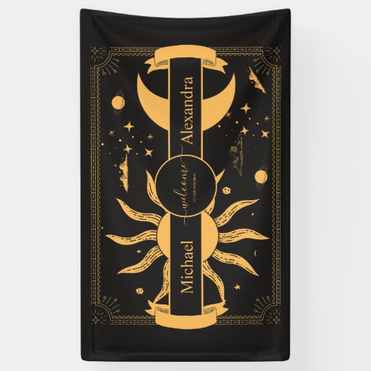 Mystical Black and Gold Sun Moon Wedding Banner (Vertikal)