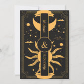 Mystical Black and Gold Sun Moon Wedding Save The Date (Rückseite)