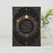 Mystical Black and Gold Tarot Wedding Einladung (Stehend Vorderseite)