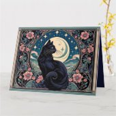 Mystical Black Cat Art Nouveau Karte (Gelbe Blume)