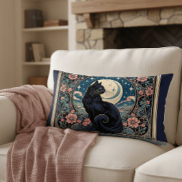 Mystical Black Cat Art Nouveau Lendenkissen