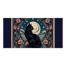 Mystical Black Cat Art Nouveau Poster