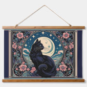 Mystical Black Cat Art Nouveau Wandteppich Mit Holzrahmen (Vorne)