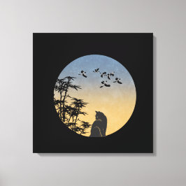 Mystical Black Cat & Bamboo - Japanese Art Leinwanddruck