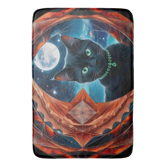 Mystical Black Cat Celestial Mandala Badematte (Vorderseite Vertikal)